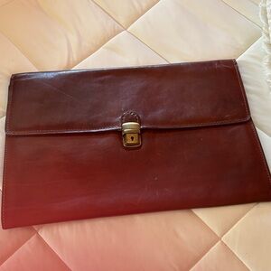 Leather Envelope Briefcase Clutch - Brown